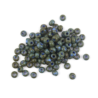 Czech Glass Seed Beads 3mm Olive Green Blue Speckled Polished 380pcs