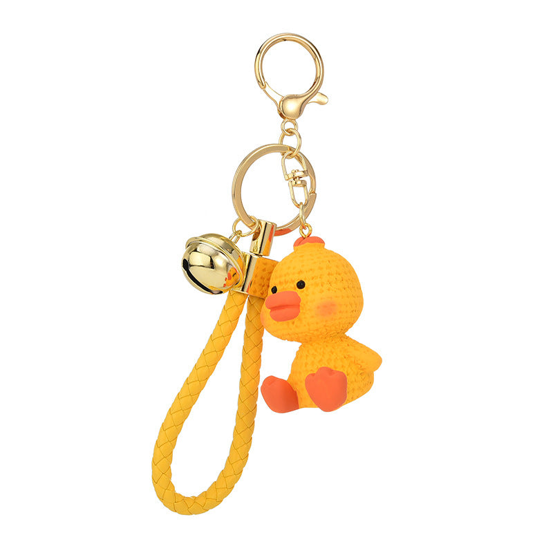 Resin Animal Keychain Pig Duck with Braided Strap and Gold Accents 4