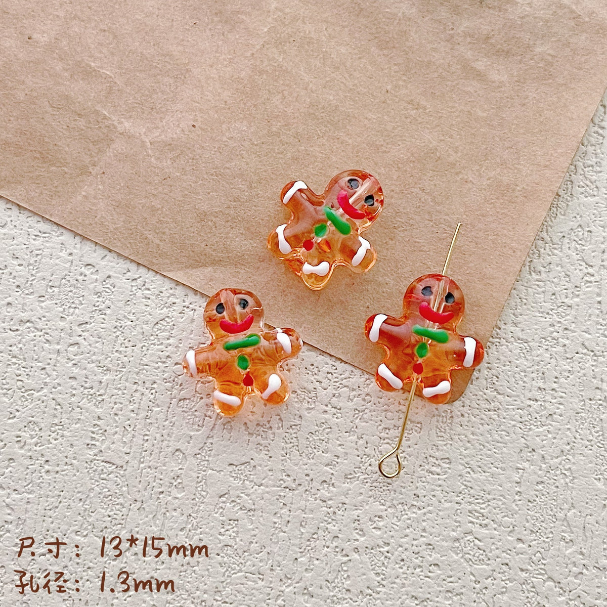 Hand Painted Gingerbread Man Glass Beads 13x15mm Enamel Christmas 1pc 6