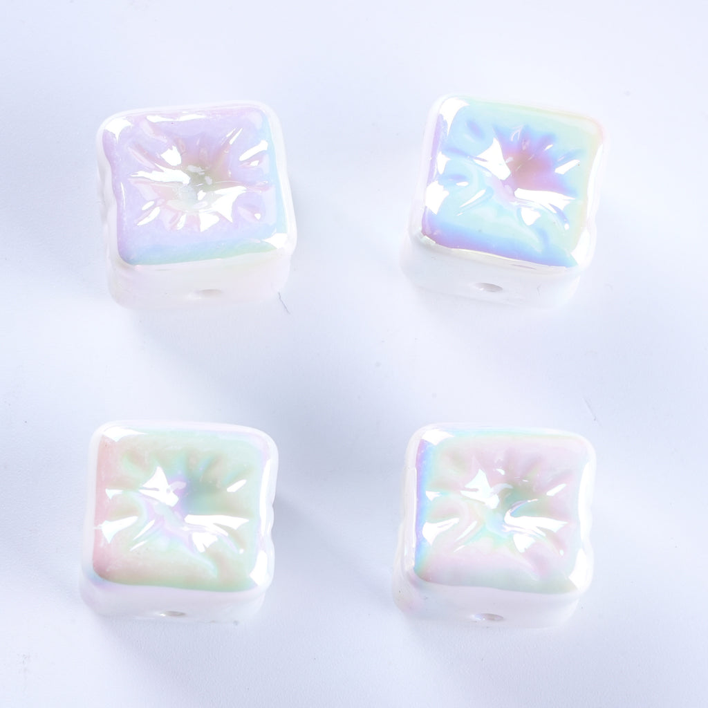 Macaron Color Balloon Square Acrylic Beads 14mm UV Plating 50pcs 6