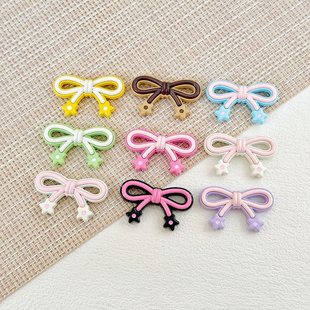 Bow and Star Metal Beads 34mm Painted Pastel Colors 5pcs 12
