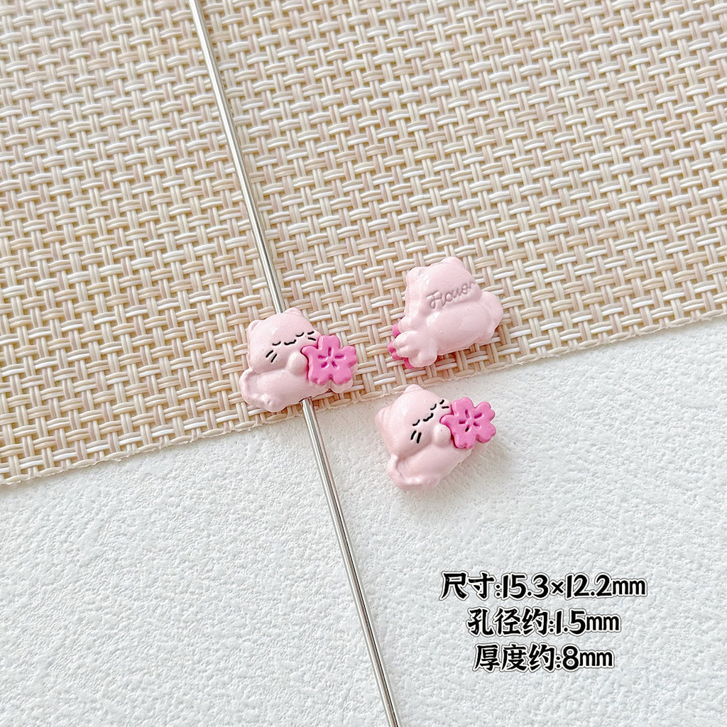 Heart Metal Beads 15-18mm Baking Painted Cherry Blossom Kitten Design 10pcs 7