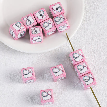 Adobe Printed Square Acrylic Beads 15mm Kitten Puppy Design 10pcs 4