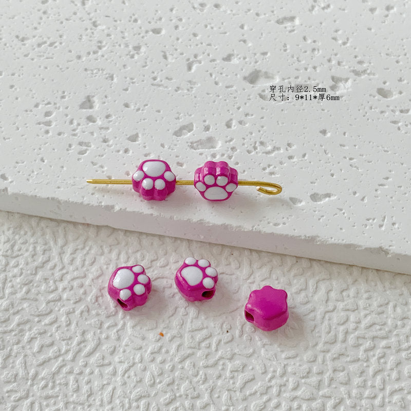 Cat Paw Metal Beads 11mm Glossy Enamel Painted Alloy 10pcs 17