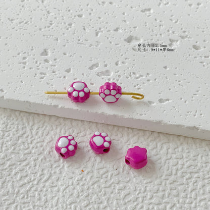 Cat Paw Metal Beads 11mm Glossy Enamel Painted Alloy 10pcs 17