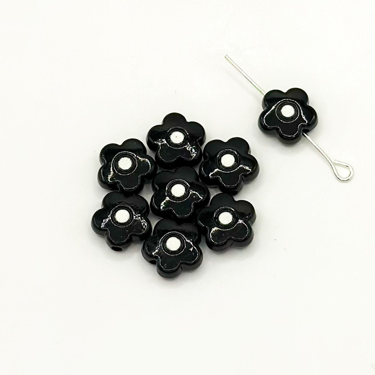 Flower Metal Beads 10mm Baking Painted Cream Two-Color Alloy 20pcs 19