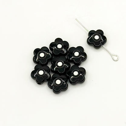 Flower Metal Beads 10mm Baking Painted Cream Two-Color Alloy 20pcs 19