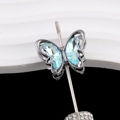 Butterfly Metal Beads 26mm Double-Sided Crystal Glass Embedded 3pcs 10