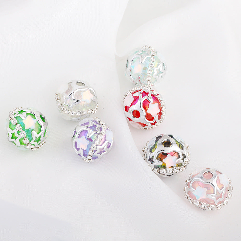 Starry Round Rhinestone Beads 18mm Acrylic Silver Star Cutout 10pcs 2