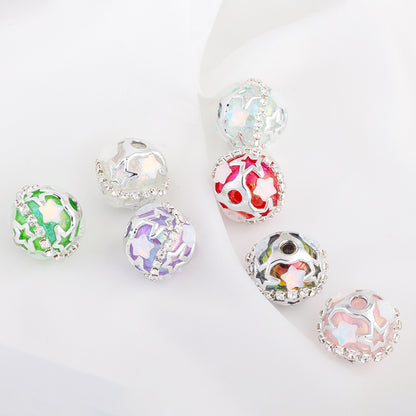 Starry Round Rhinestone Beads 18mm Acrylic Silver Star Cutout 10pcs 2