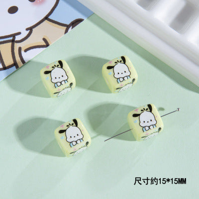 Printed Acrylic Square Beads 15mm Sanrio Pastel Colors 10pcs 7