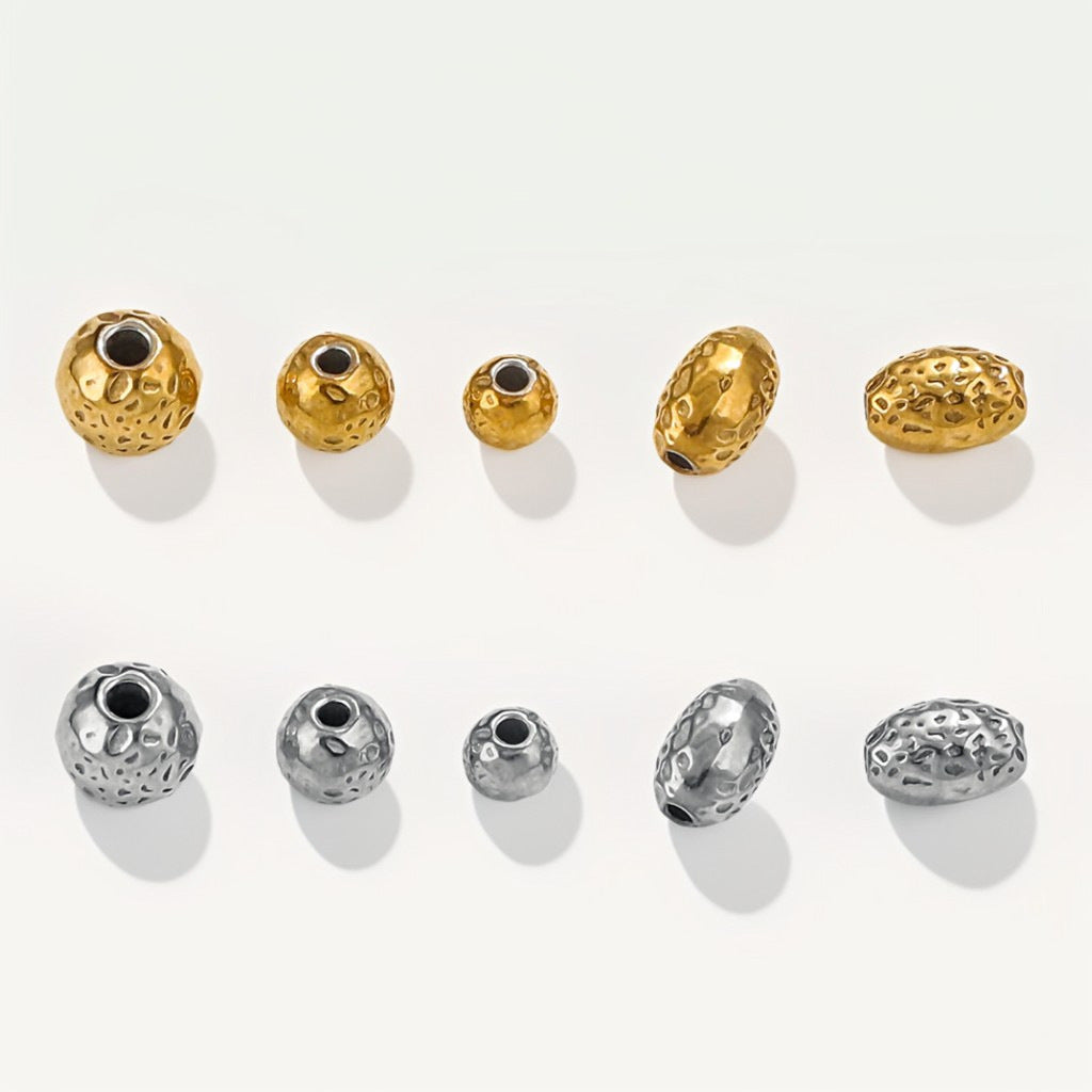 Stainless Steel Round Metal Beads Color Retaining Hammer Texture 20pcs 2