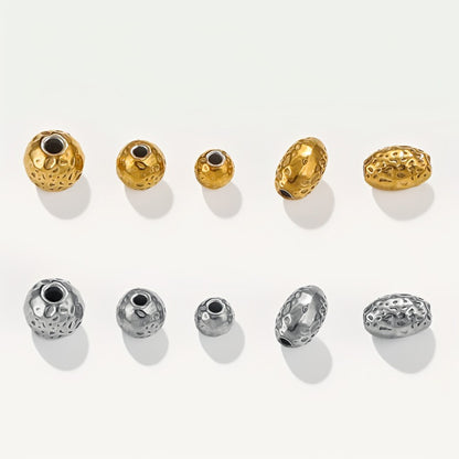 Stainless Steel Round Metal Beads Color Retaining Hammer Texture 20pcs 2
