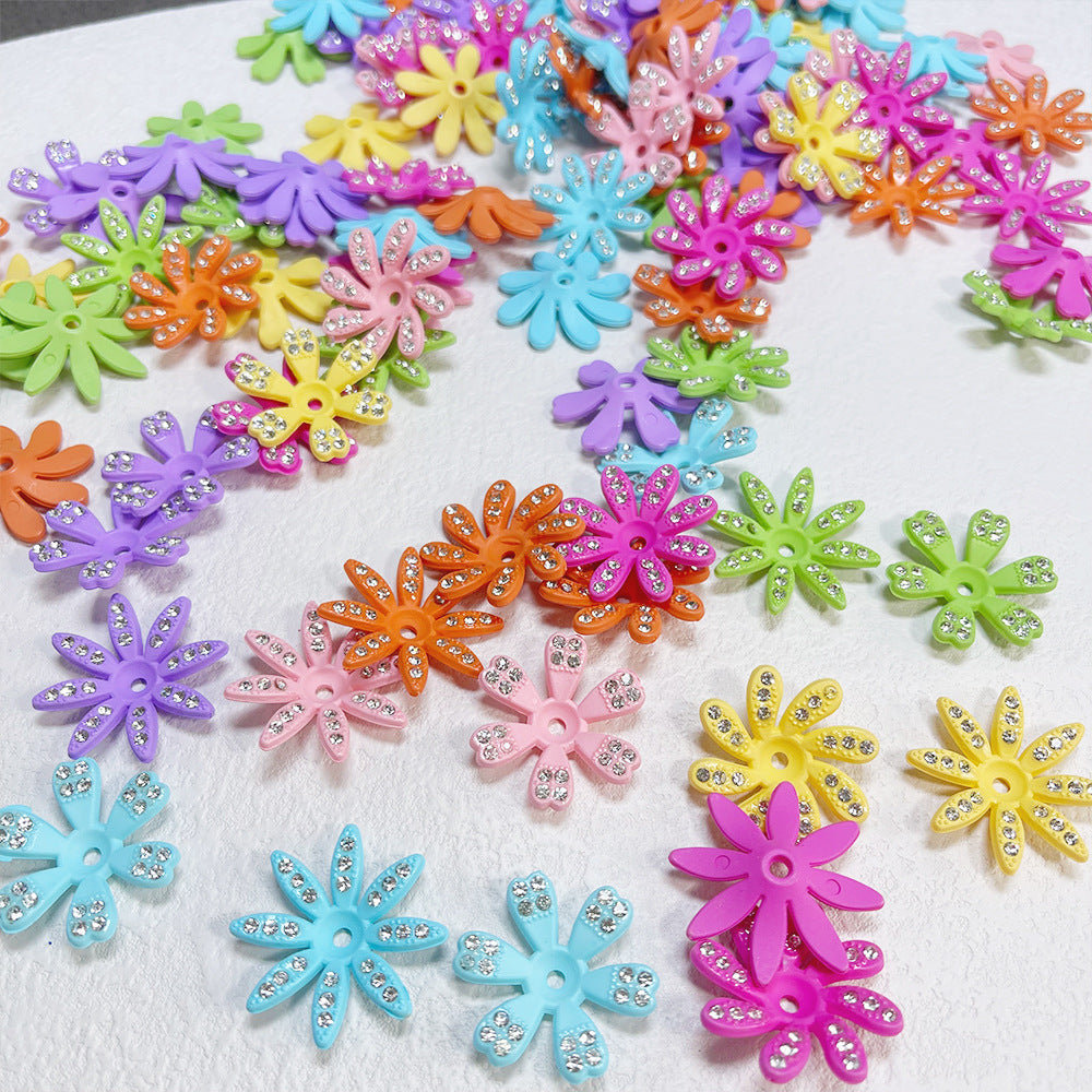 Acrylic Flower Spacer Beads 28mm Rhinestone Encrusted 100pcs