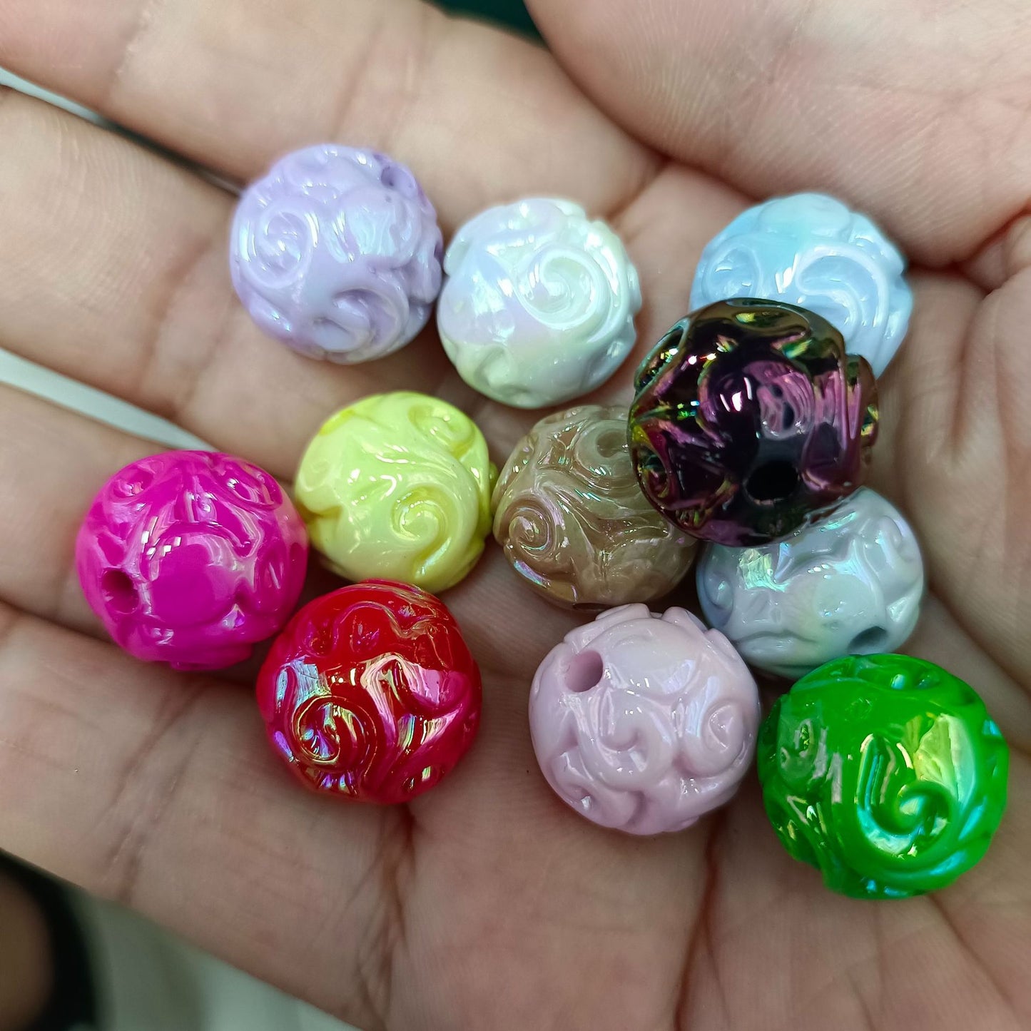 Glow Winding Flower Acrylic Beads 16mm Plated Radiant Colors 100pcs 14