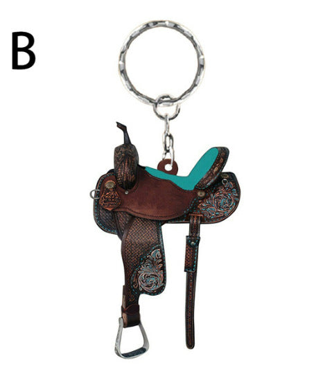 Acrylic Saddle Keychain Vintage Western Cowboy Style 18