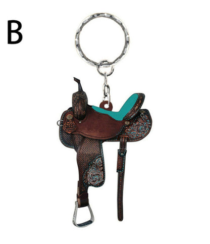 Acrylic Saddle Keychain Vintage Western Cowboy Style 18