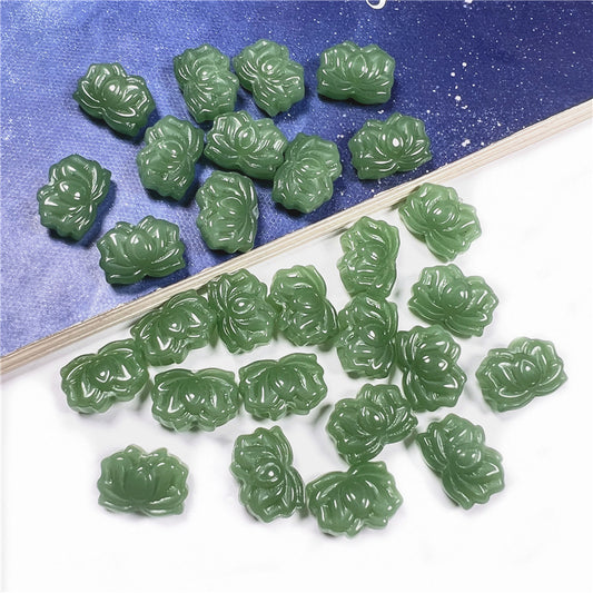 Czech Glass Beads Lotus 14mm Deep Green Jade Glossy 50pcs