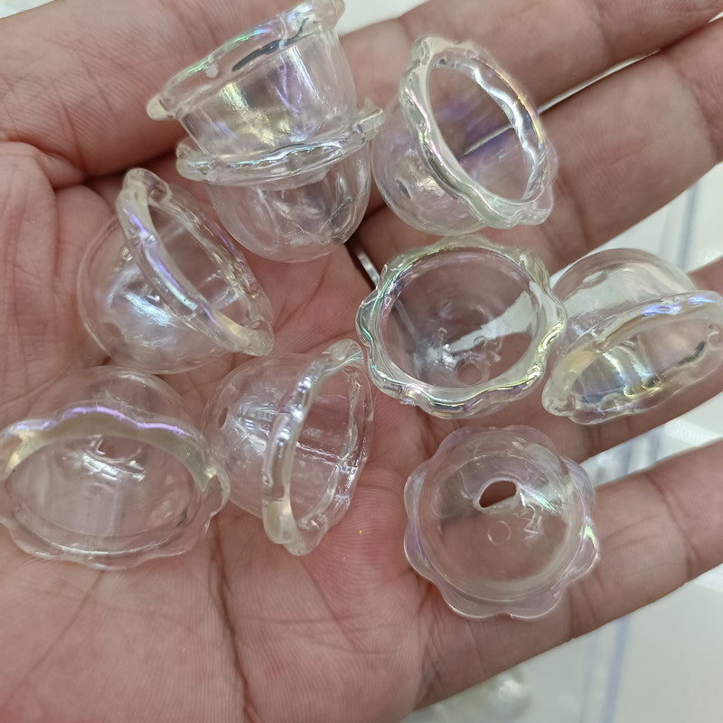 Transparent Valley Lily Flower Acrylic Beads 16 23mm UV Plating 100pcs