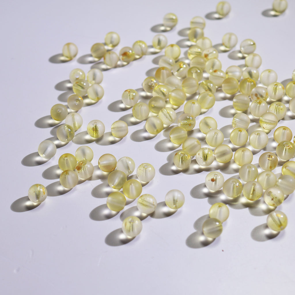 Frosted Round Glass Beads 10mm Soft Matte Finish Gold Flecks 50pcs 4