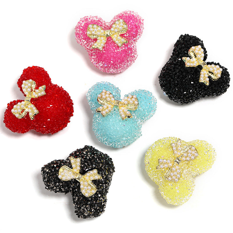 Bow Mickey Head Rhinestone Beads 29mm Pearl Bow 5pcs 5