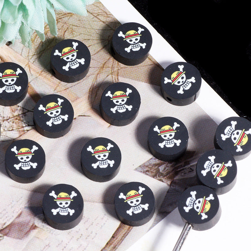 Flat Clay Beads 10mm Black Skull Crossbones Design 200pcs 4