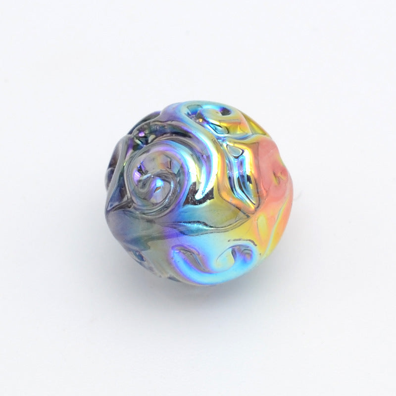 Plating Round Acrylic Beads 16mm UV Embroidered Iridescent 20pcs 6
