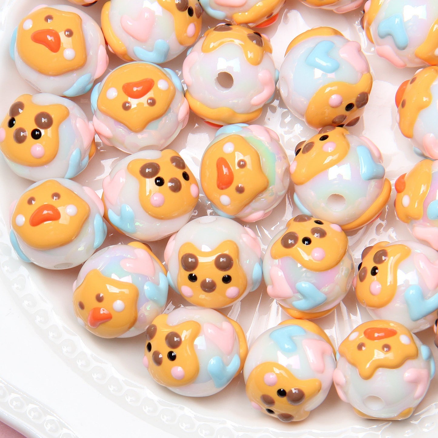 Hand Painted Duckling Cartoon Acrylic Beads 18mm 1pc 6