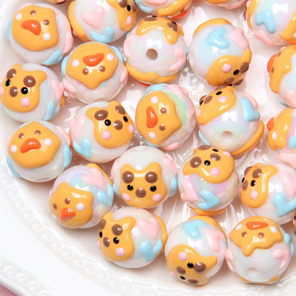 Hand Painted Duckling Cartoon Acrylic Beads 18mm 1pc 6