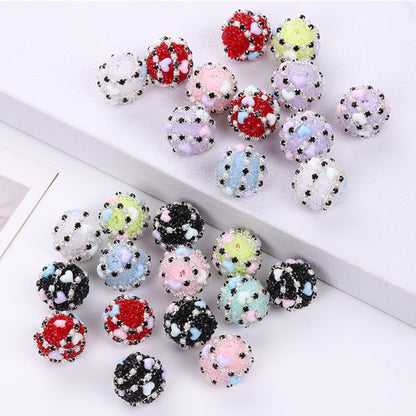 Embellished Bubblegum Beads 16mm Heart Embedded Rhinestone 10pcs