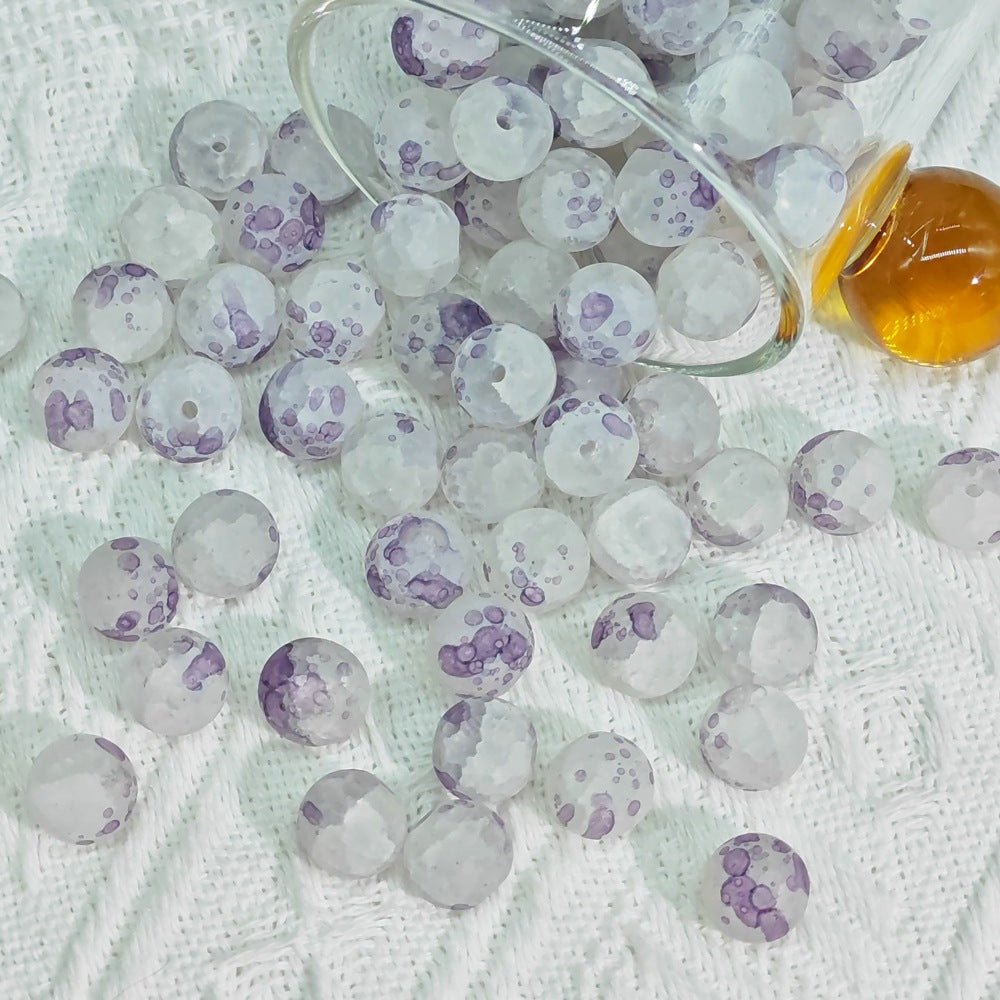 Frosted Round Glass Beads 6mm Colorful Speckled Matte Finish 50pcs 21