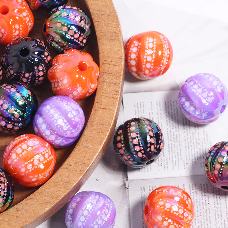 Plating Round Acrylic Beads 16mm Watermelon Texture 20pcs
