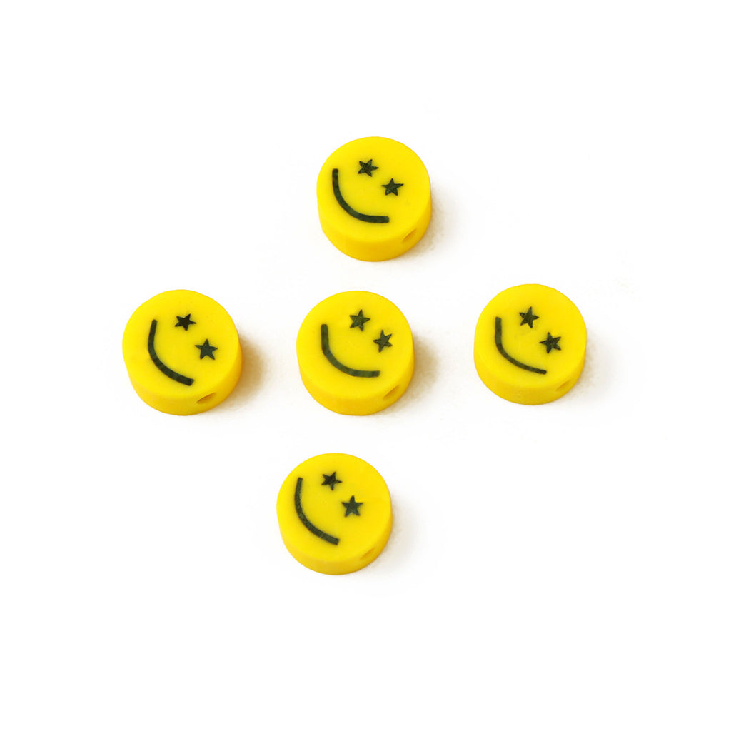 Flat Clay Beads 10mm Yellow Smiley Face Polymer 200pcs 5