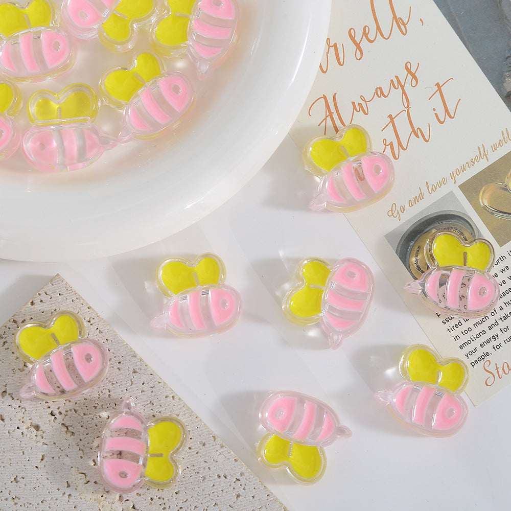 Hand Painted Bee Acrylic Beads 25mm Colorful Enamel 20pcs 10