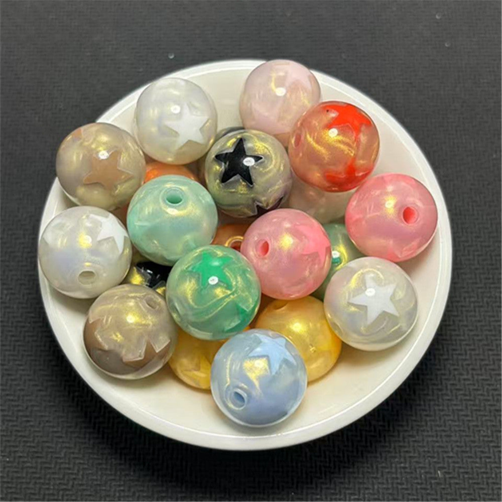 Gilded Silk Texture Star Pattern Acrylic Beads 16mm Mixed Colors 100pcs