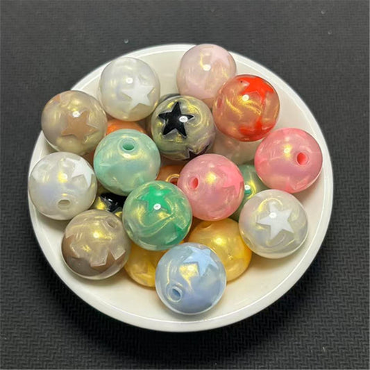 Gilded Silk Texture Star Pattern Acrylic Beads 16mm Mixed Colors 100pcs