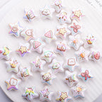 UV Plating Star Acrylic Beads 20mm White Printed 50pcs