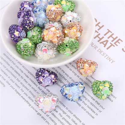 Rhinestone Heart Clay Beads 23mm Peach Blossoming Rose 10pcs 11