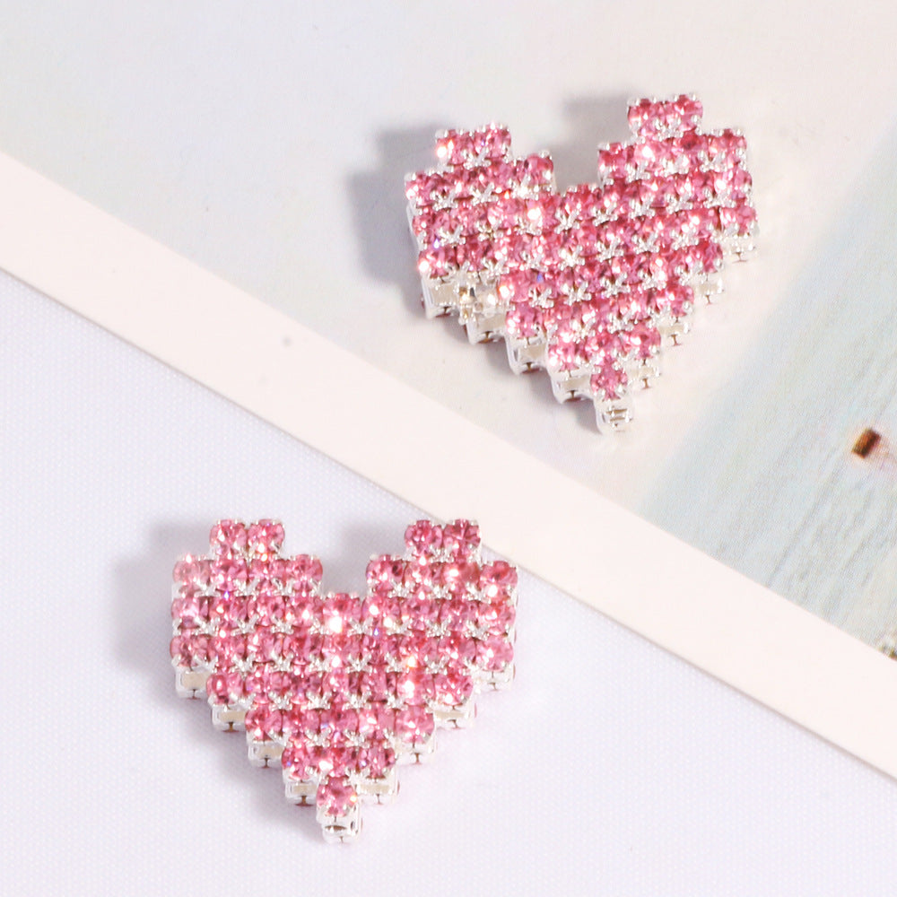 Double-Sided Heart Rhinestone Beads 19mm Full Color Alloy 6pcs 9