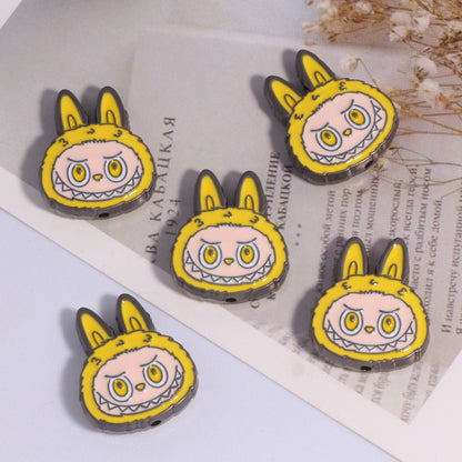 Labub Head Metal Beads 22mm Enamel Painted Alloy 10pcs 12