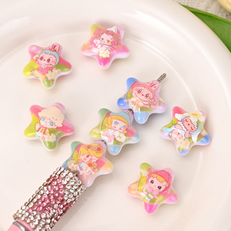 Oil Painting Texture Star Resin Beads 22mm Pastel Pop Mart 10pcs