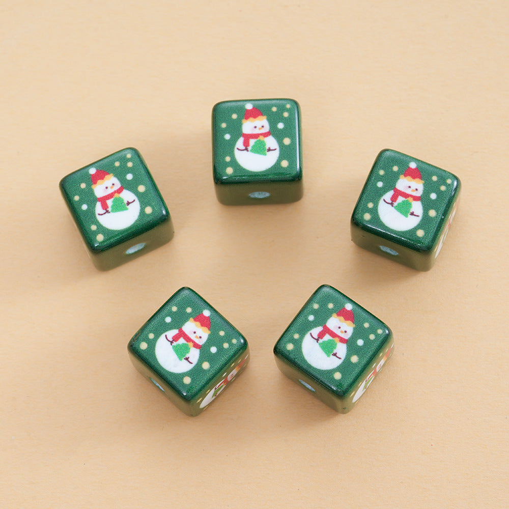Baking Painted Christmas Square Acrylic Beads 15mm 10pcs 7