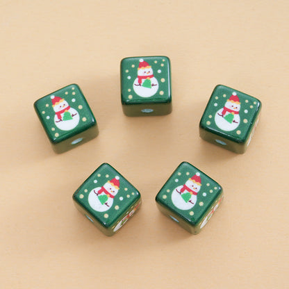 Baking Painted Christmas Square Acrylic Beads 15mm 10pcs 7