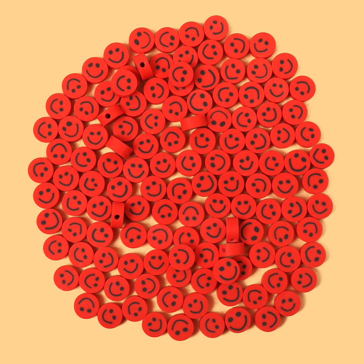 Smiley Face Flat Clay Beads 9mm Colorful Multicolor 100pcs 12