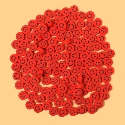 Smiley Face Flat Clay Beads 9mm Colorful Multicolor 100pcs 12