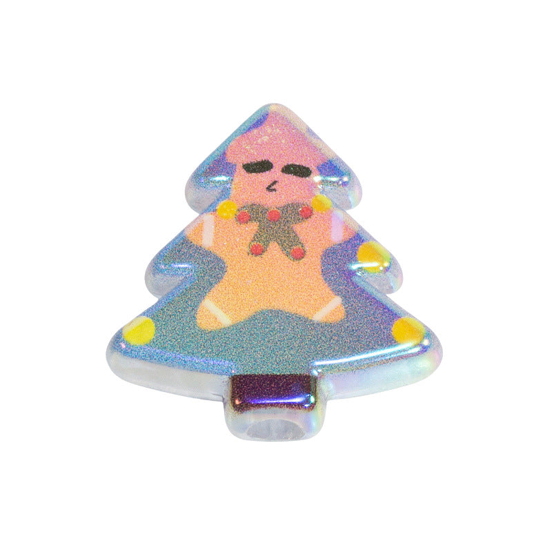 Doodle Christmas Tree Acrylic Beads 20mm Colorful Mixed 10pcs 9