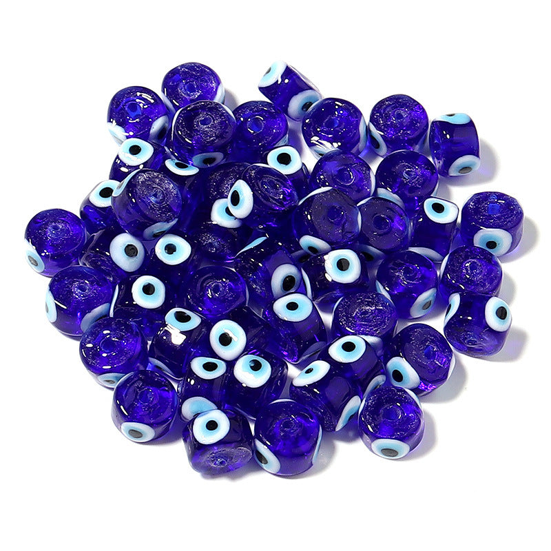 Lampwork Glass Beads Evil Eye Barrel 9mm Glossy Cylindrical 10pcs 13