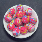 Hand Painted Acrylic Beads 16mm Inkjet Splatter Pink Glossy 100pcs