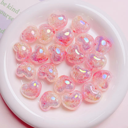 Puffy Crackle Heart Acrylic Beads 22mm Glossy Semi-Transparent 50pcs 9