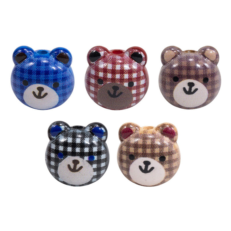 Cartoon Character Bear Head Acrylic Beads 17mm Colorful 10pcs 8